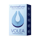 FemmeFunn Volea Silicone Fluttering Tip Vibrator Light Blue packaging showcasing its unique design and features.