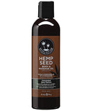 Earthly Body Massage and Body Oil 8 Oz Unscented in a sleek bottle with hemp seed design.