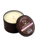 Earthly Body Suntouched Hemp Candle 6 Oz Zen Berry Rose in a tin with lid open, revealing soft wax.