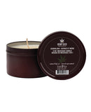 Earthly Body Suntouched Hemp Candle 6 oz Round Tin Guavalava for soothing massage and relaxation.
