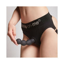 Strap-on-me Hybrid Silicone Dildo Plug Balls Black Large shown with a person wearing black underwear.
