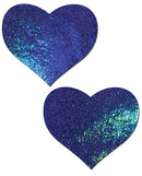Pastease Liquid Heart Blue Spectrum Pasties with a shimmering blue metallic sheen.