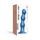 Strap-on-me Hybrid Dildo Plug Balls Metallic Blue XL packaging showcasing versatile design and size XL.