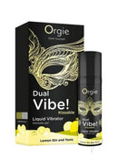 Orgie Dual Vibe Kissable Liquid Vibrator Gel Lemon Gin & Tonic packaging and product.