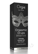 Orgie Orgasmic Drops 1 fl oz Intimate Arousel Gel Red Apple packaging for clitoral stimulation and arousal.