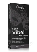 Orgie Sexy Vibe High Voltage Intimate Arousal Gel 0.5 fl oz packaging with strong tingling effect.