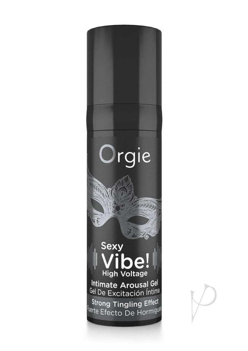 Orgie Sexy Vibe High Voltage Intimate Arousal Gel 0.5 fl oz bottle designed for heightened pleasure and stimulation.