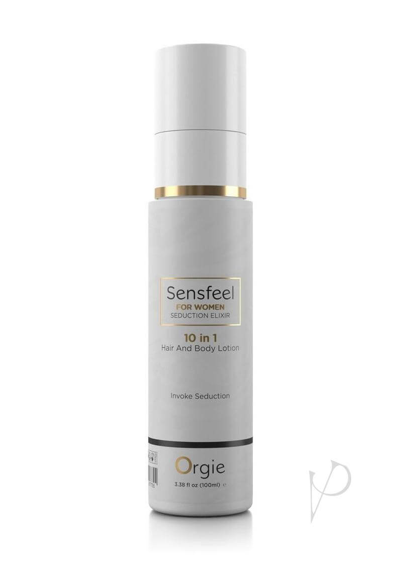 Orgie Sensfeel For Women Seduction Elixir 10 in 1 Lotion 3.38 Oz packaging showcasing its luxurious design.