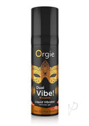 Orgie Dual Vibe Liquid Vibrator Gel Sex on the Beach bottle with kissable design and tropical theme.