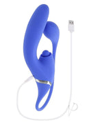 Evolved All In Rechargeable Silicone Dual Vibrator Blue with USB charging cable, designed for multi-zone pleasure.