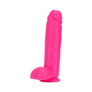 Neo 10 Inch Dual Density Dildo With Balls Neon Pink showcasing its lifelike design and vibrant color.