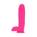 Neo 10 Inch Dual Density Dildo With Balls Neon Pink, vibrant lifelike design with a smooth finish and realistic detailing.
