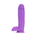 Blush Neo 11 Inch Dual Density Dildo With Balls Neon Purple on display for realistic play and stimulation.