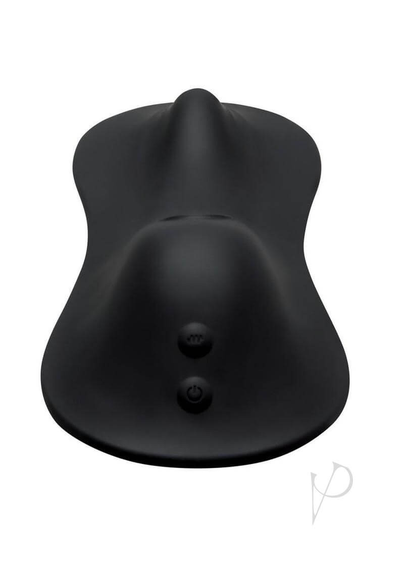 Cowgirl Rodeo Rumbler Grinding Vibrating Tapping Dildo Black - sleek black design with buttons for control.