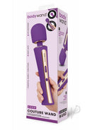 Bodywand Luxe Couture Silicone Wand Massager Purple in packaging with flexible neck and smooth head features.