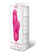 The Rabbit Company Mini Thrusting Rabbit Vibrator Pink packaging showcasing its powerful motors and compact design.