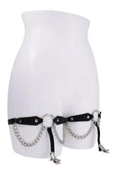 Sex and Mischief Chain Lace Garters feature faux leather and chain accents for a bold, edgy fashion statement.