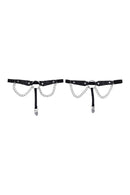 Sex and Mischief Chain Lace Garters featuring faux leather and chain details for a bold accessory look.