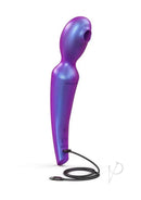 Love To Love Pleaser Clitoral Stimulator Iridescent Night in purple and blue with charging cable.