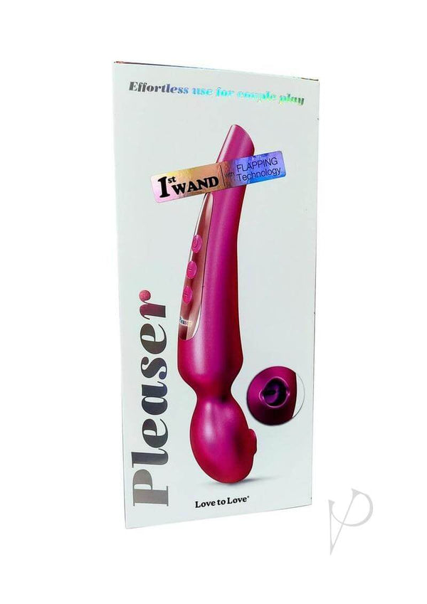 Love to Love Pleaser Rechargeable Clitoral Stimulator Berry packaging featuring unique wand design.
