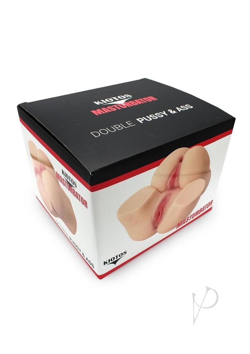 Kiotos Masturbator Double Pussy and Ass Vanilla packaging showing dual-entry design and realistic details.