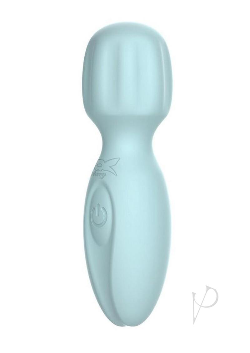 Pixey 2GO Rechargeable Silicone Mini Wand Ocean Green in soft silicone design for travel-friendly pleasure.