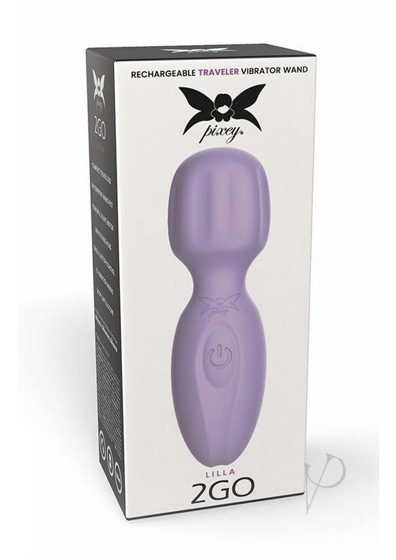 Pixey 2GO Rechargeable Silicone Mini Wand Lilla Purple in stylish packaging for travel-friendly pleasure.