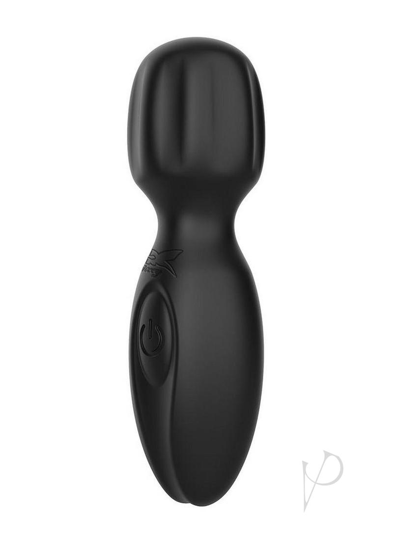 Pixey 2GO Rechargeable Silicone Mini Wand Black on a white background, showcasing its compact design and sleek look.
