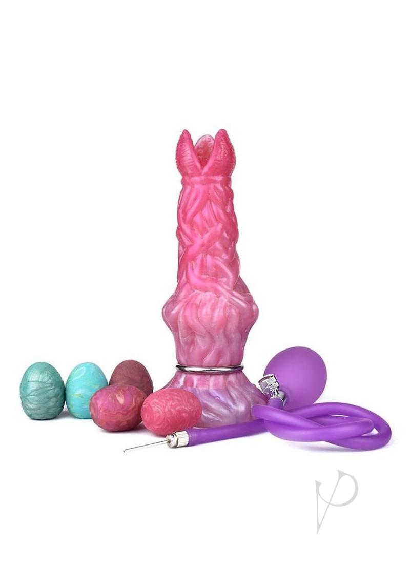 Monstar Cox Alienspawn Cock Silicone Dildo with Eggs Pink, featuring vibrant colors and textured design for fantasy exploration.