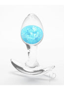 Glams Cosmic Silicone Anal Plug Small Clear Blue showcasing a smooth design with a blue marble accent.