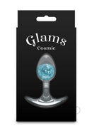 Glams Cosmic Silicone Anal Plug Small Clear Blue package showcasing the anal plug with a sparkling blue marble inside.
