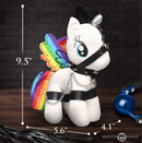 Master Series Bondage Pony Rainbow plush with rainbow mane, silver horn, decorative wings and faux leather harness.