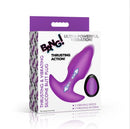 Bang Thrusting & Vibrating Silicone Butt Plug Purple packaged, highlighting thrusting action and powerful vibrations.