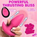 Bang Thrusting & Vibrating Silicone Butt Plug Pink with remote control, showcasing its ergonomic design and multiple functions.