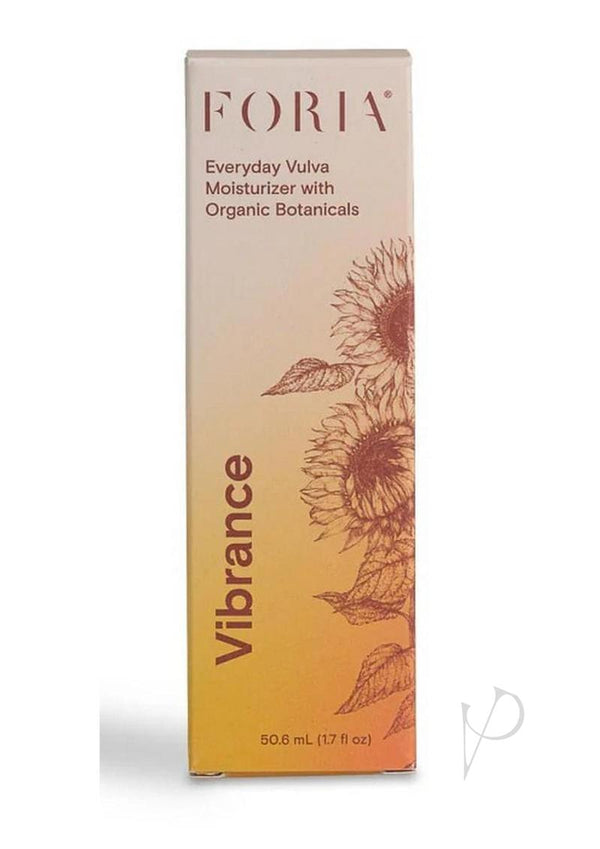 Foria Hydrating Vulva Moisturizer with Organic Botanicals 1.7 oz packaging featuring sunflowers and vibrant colors.