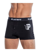Playboy Mens Varsity Boxer Briefs Black White XLarge showcasing modern design and comfort.