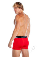 Playboy Mens Varsity Boxer Briefs Red 1 XLarge worn by a male model showing back view.