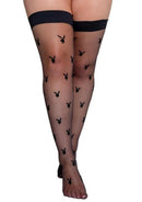 Playboy Bunny Noir Stockings Queen Size Black featuring classic design and signature Playboy Bunny logos.