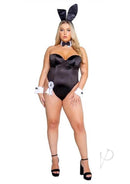 Playboy Classic Bunny Costume 1 XLarge Black model wearing black bodysuit with bunny ears and bow tie.