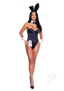 Playboy Classic Bunny Costume Large Black, featuring a sleek corset bodysuit with bunny ears and stylish accessories.