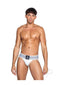 Playboy Mens Locker Room Classic Jock XLarge White model wearing in front of a neutral background.