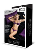 WhipSmart Waterproof Love Throw Black packaging showing soft microvelvet material and elegant design for intimate moments.