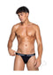 Playboys Mens Modal Jockstrap Small Black White model showcasing ultra soft modal jockstrap with Playboy elastic band.