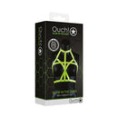 Ouch Glow In The Dark Bra Harness Neon Green S/M packaging on display with vibrant green straps and branding.