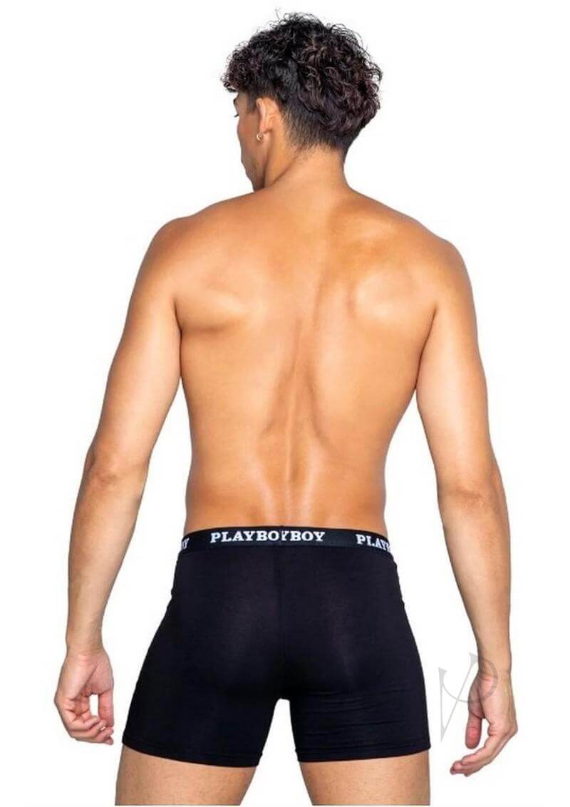 Playboy Mens Tuxedo Classic Boxer XLarge Black shown from the back, showcasing the stylish waistband and fit.