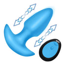 Bang Thrusting & Vibrating Silicone Butt Plug Blue with remote control, designed for powerful pleasure and customizable vibrations.