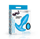 Bang Thrusting & Vibrating Silicone Butt Plug Blue packaging showing thrusting action and remote control features.