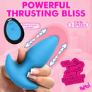 Bang Thrusting & Vibrating Silicone Butt Plug Blue with remote control for customizable pleasure.