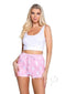 Playboy Slumber Bunny Set 2 Piece Large XLarge Pink White model showcasing cropped tank and bunny print shorts