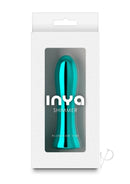 INYA Shimmer Rechargeable Metal Vibrator Teal packaging showcasing its sleek design and vibrant teal finish.